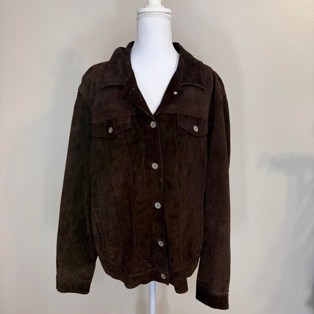 Eddie Bauer Suede 100% Leather Jacket Brown Button Front Pockets Womens XXL